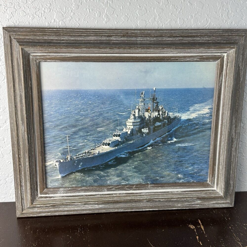 USS Mischer 12x16 Photograph On 18x21 Wood Frame U.S. Navy DL-2 Starboard On Sea